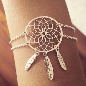 Silver Dream Catcher Feather Tassel Bracelet